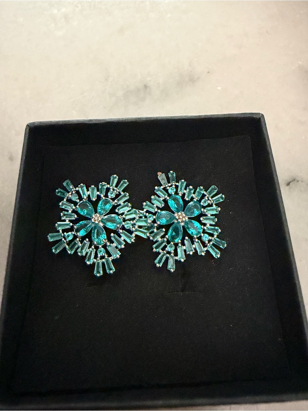Teal Cz Floral Statement Earrings - Women Jewelry